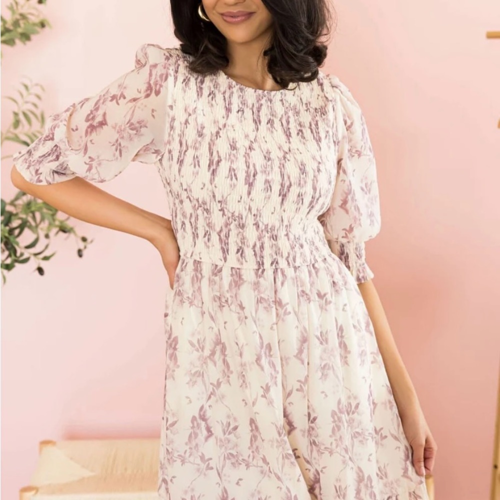 Polagram Mauve Floral 3/4th Sleeve Dress